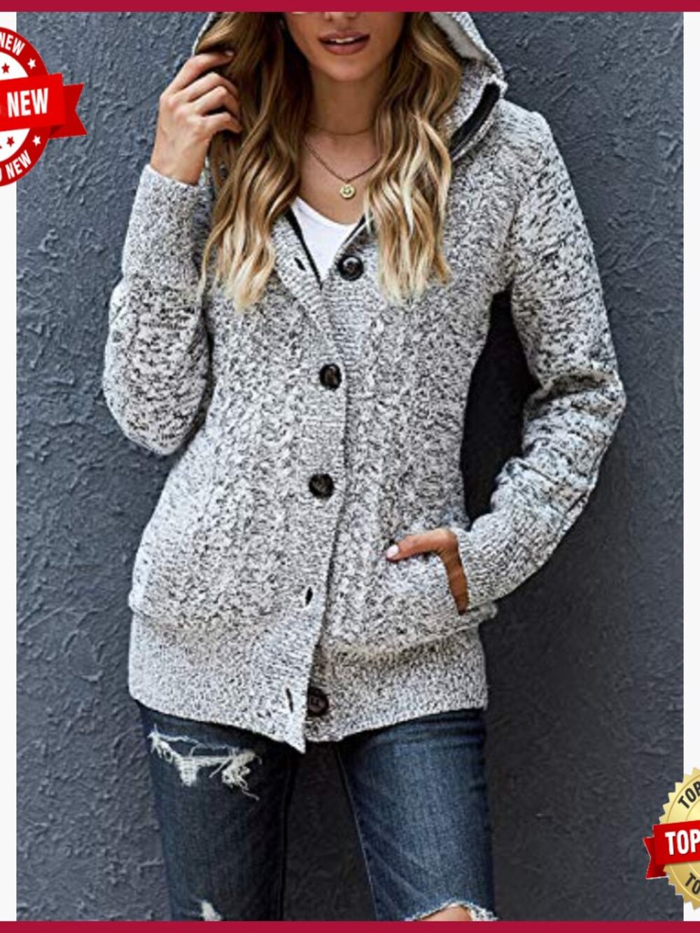 Women's Hooded Cardigan Sweater Fleece Lined Winter Coat Long Sleeve Zip Button - Picture 2 of 7